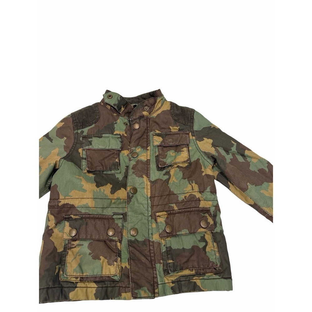 Mini Boden Boy Green Camouflage Jacket Corduroy Patches Lined Size 3-4